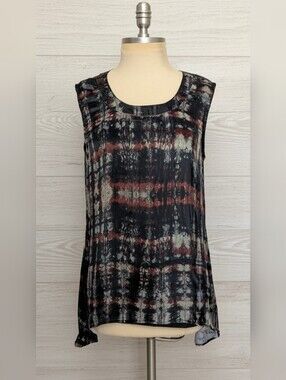 APNY APPAREL Sleeveless Tie-Dye Print Tank Top - Black & Rust - Size M